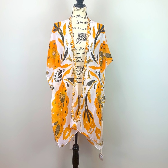 Tangerine Bohemian Design And Floral Print Kimono Duster - Picture 7 of 8